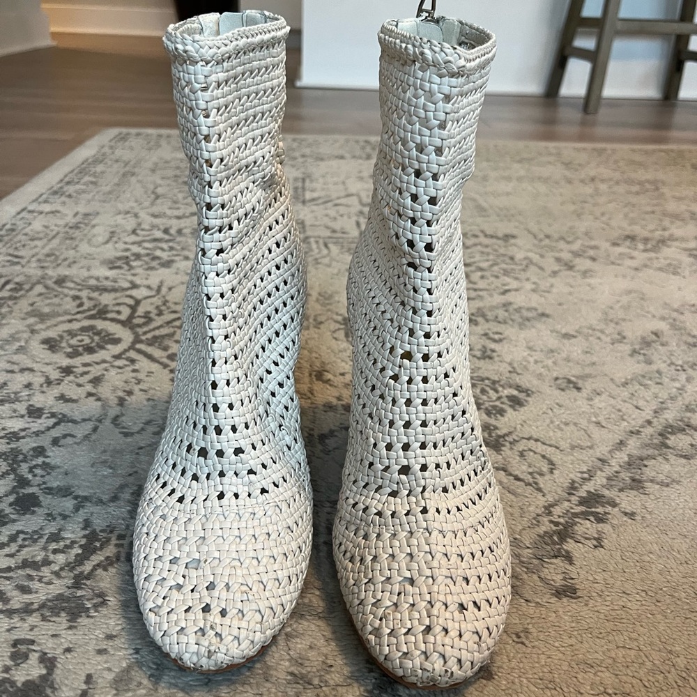 Dolce Vita White Ankle Booties with Intricate Woven Design